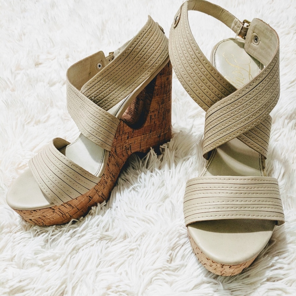Fergie Tan platform wedges